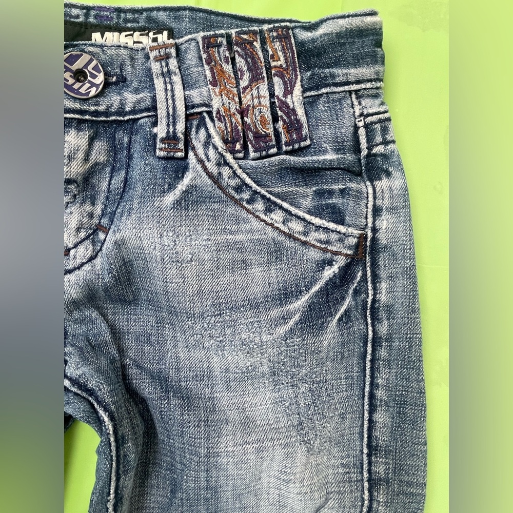 LOW RISE MISS SIXTY YK2 VINTAGE BLUE JEANS ,DISTRESS WITH EMBROILED POCKETS  24 - Picture 2 of 16